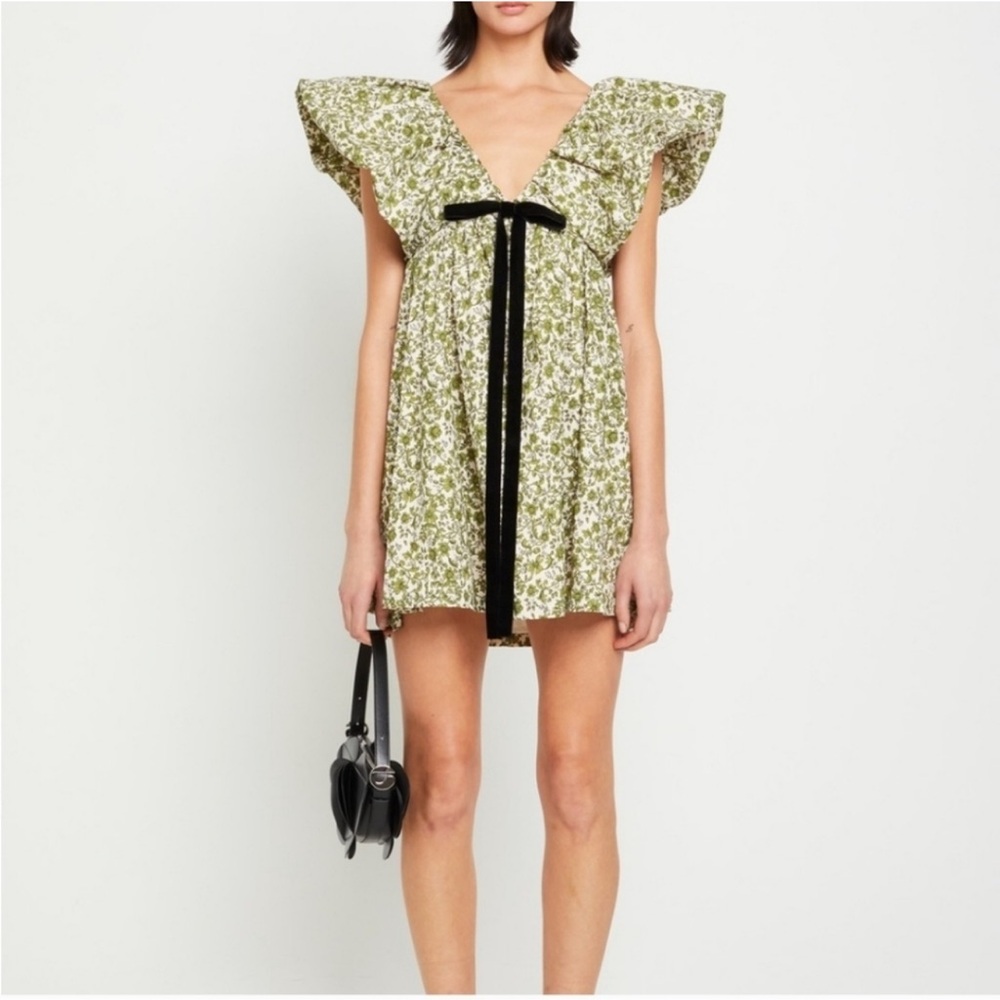 {o.p.t} didi floral puff sleeve green dress